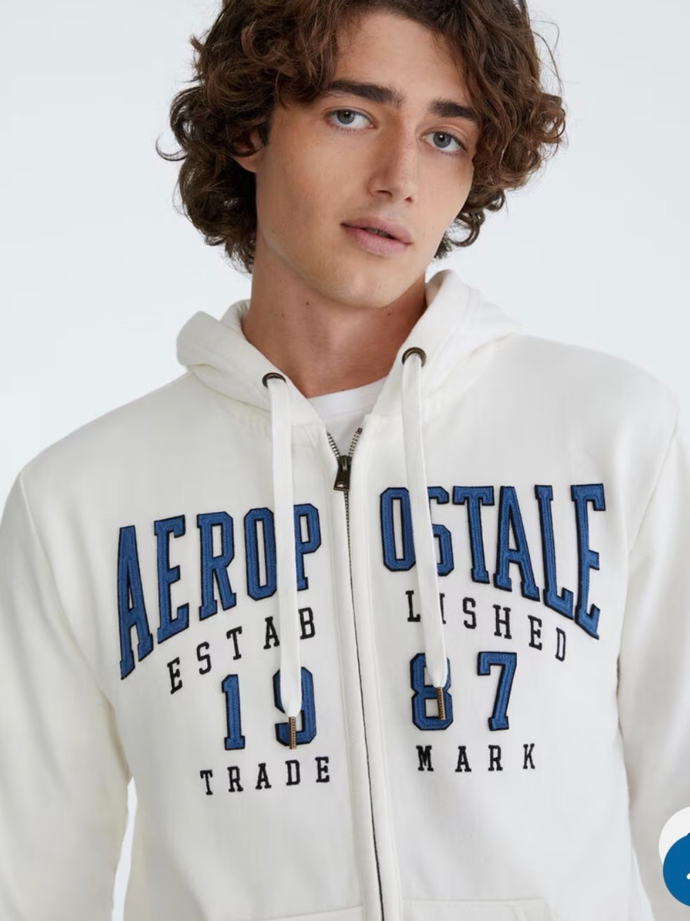 Aeropostale 1987 Heritage Full-Zip Hoodie, off white men’s small